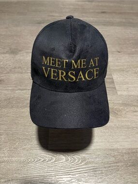 No Name Black Baseball Cap with Gold Script Good Condition